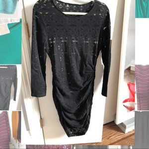 Bcbg maxazria black lace scrunched dress